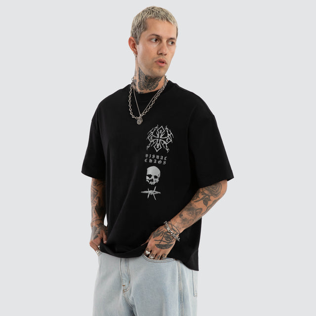Model wears Barbed Street Tee Jet Black T-Shirts Black – image 3