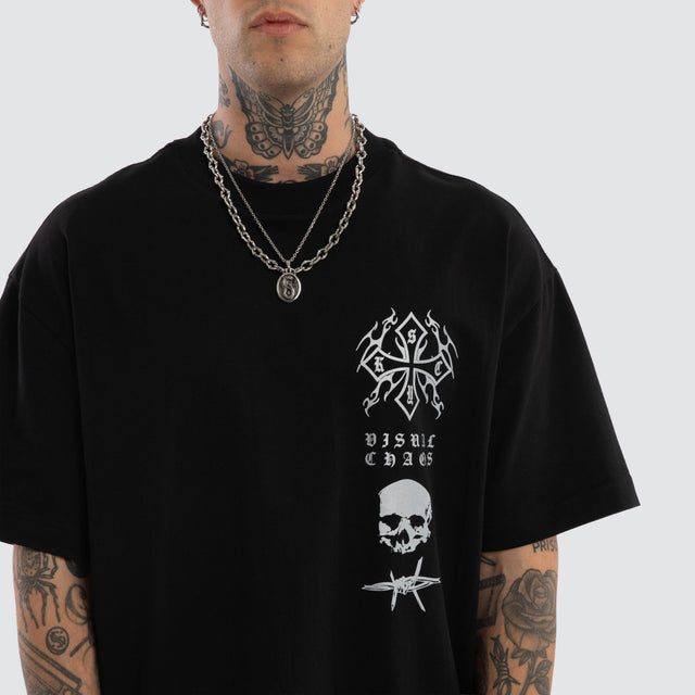 Model wears Barbed Street Tee Jet Black T-Shirts Black – image 4