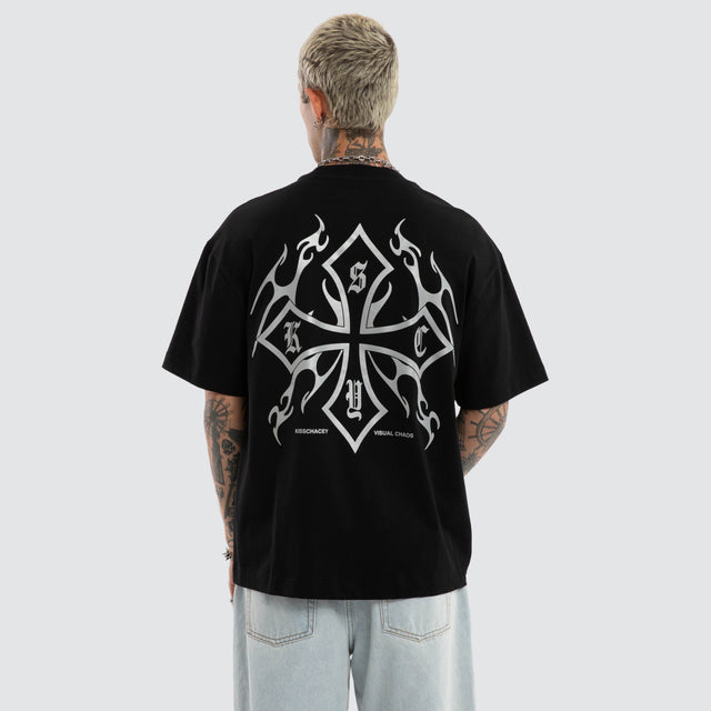 Model wears Barbed Street Tee Jet Black T-Shirts Black – image 1