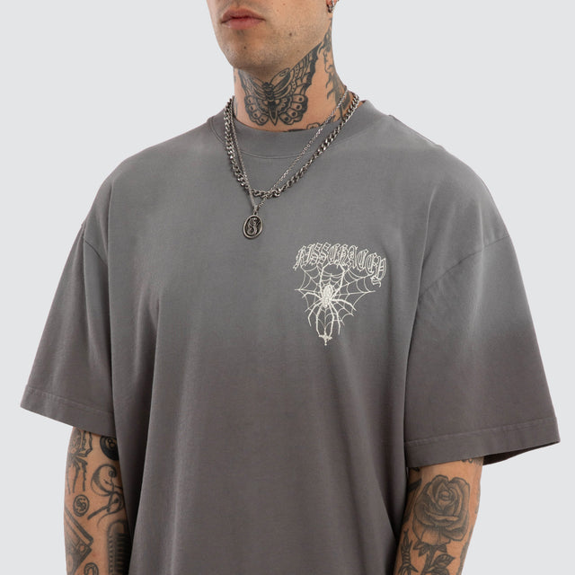Model wears Knuckle Street Tee Sunbleach Charcoal T-Shirts Grey – image 5