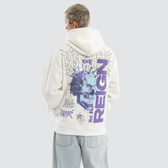 Model wears Reign Oversized Hoodie Natural White Hoodies White – image 1