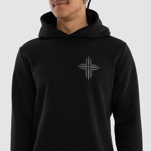 Model wears Worship Dual Curved Hoodie Jet Black Hoodies Black – image 4