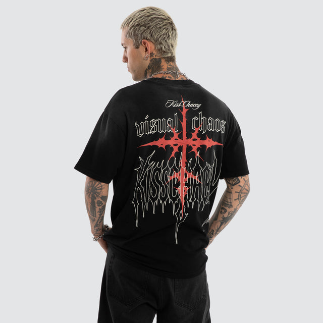 Model wears Embers Box Fit Tee Sunbleach Black T-Shirts Black – image 1