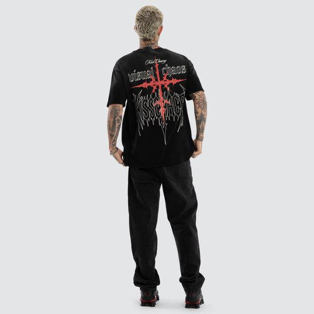 Model wears Embers Box Fit Tee Sunbleach Black T-Shirts Black – image 5