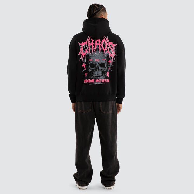 Model wears Glitch Oversized Hoodie Jet Black Hoodies Black – image 6