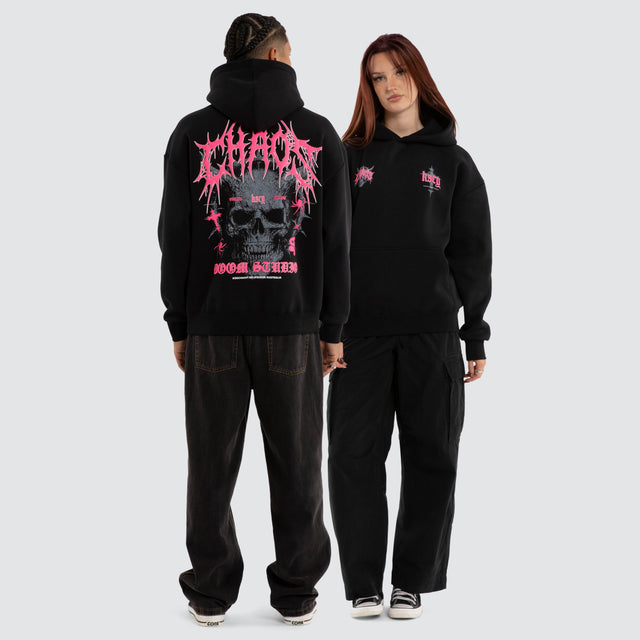 Model wears Glitch Oversized Hoodie Jet Black Hoodies Black – image 7
