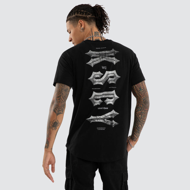 Model wears Encryption Dual Curved Tee Jet Black T-Shirts Black – image 1