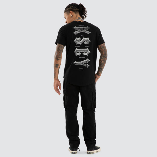 Model wears Encryption Dual Curved Tee Jet Black T-Shirts Black – image 5