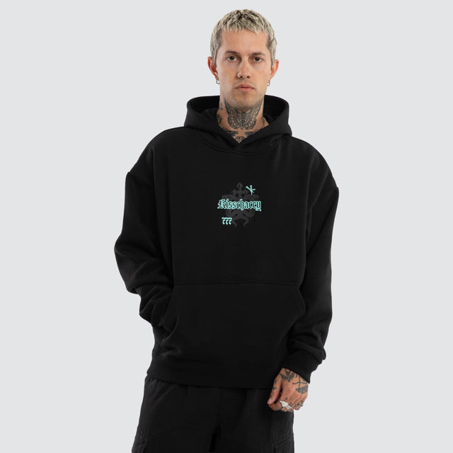 Model wears Despair Oversized Hoodie Anthracite Black Hoodies Black – image 3