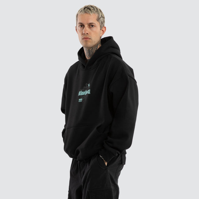 Model wears Despair Oversized Hoodie Anthracite Black Hoodies Black – image 4