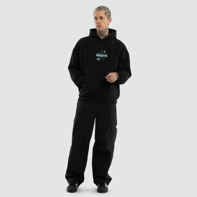 Model wears Despair Oversized Hoodie Anthracite Black Hoodies Black – image 2