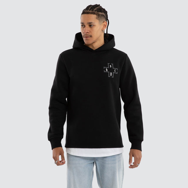 Model wears Taipan Layered Hoodie Jet Black Hoodies Black – image 3