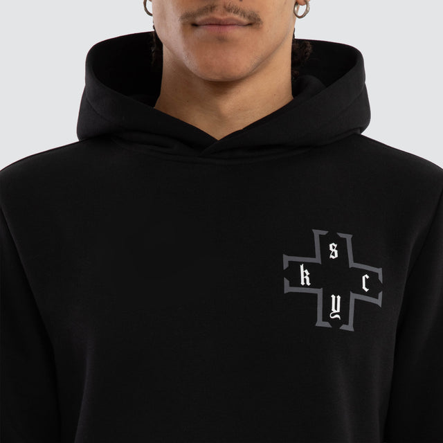 Model wears Taipan Layered Hoodie Jet Black Hoodies Black – image 5