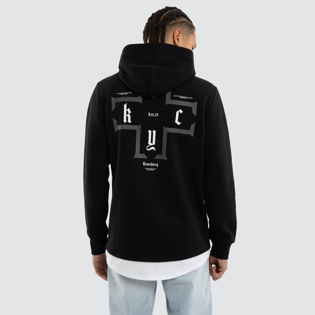 Model wears Taipan Layered Hoodie Jet Black Hoodies Black – image 1