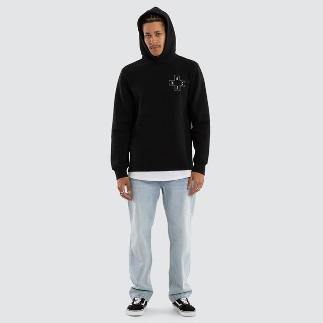 Model wears Taipan Layered Hoodie Jet Black Hoodies Black – image 2