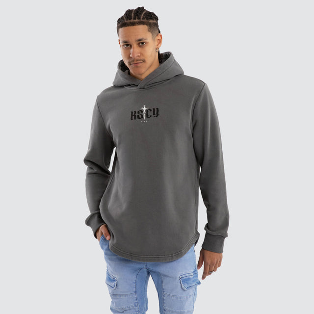 Existence Dual Curved Hoodie Pigment Charcoal