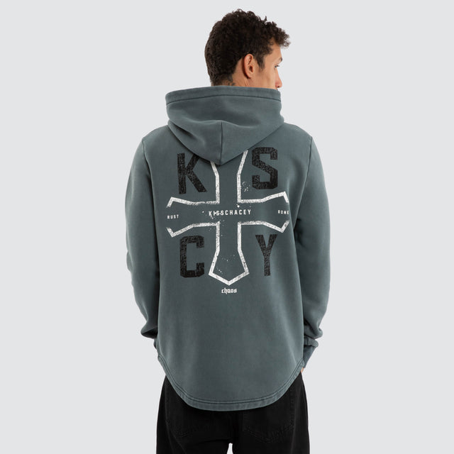 Model wears Tension Dual Curved Hoodie Pigment Stormy Weather Hoodies Grey – image 1