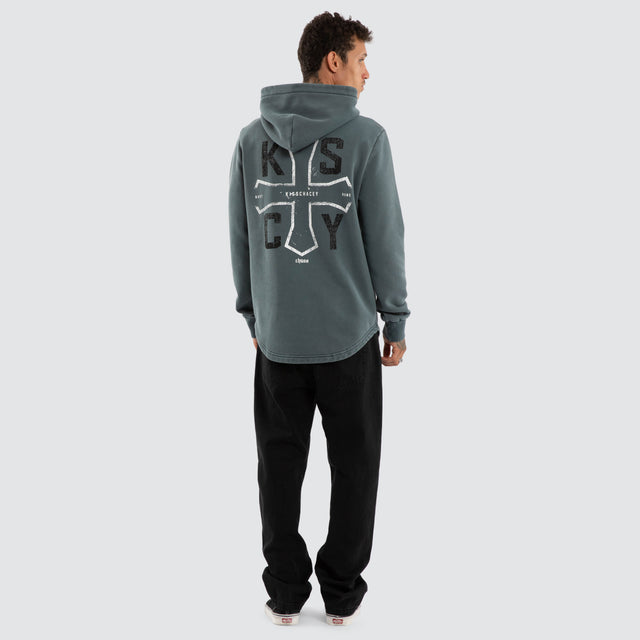 Model wears Tension Dual Curved Hoodie Pigment Stormy Weather Hoodies Grey – image 5