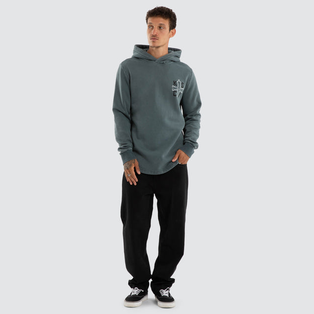 Model wears Tension Dual Curved Hoodie Pigment Stormy Weather Hoodies Grey – image 2