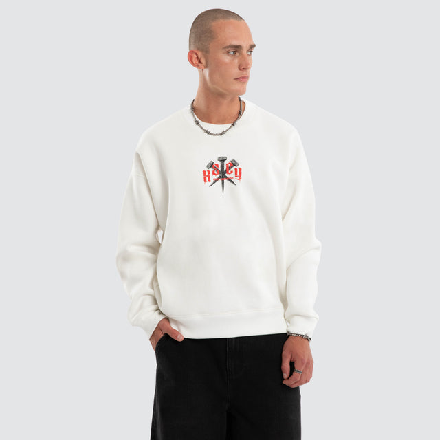 Model wears Rust Box Fit Sweater Natural White Jumpers White – image 3