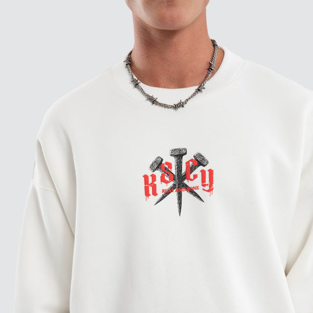 Model wears Rust Box Fit Sweater Natural White Jumpers White – image 4