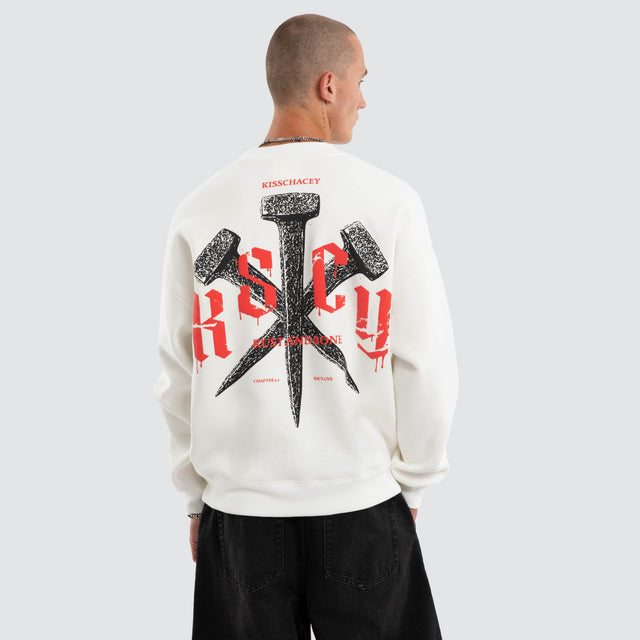 Model wears Rust Box Fit Sweater Natural White Jumpers White – image 1