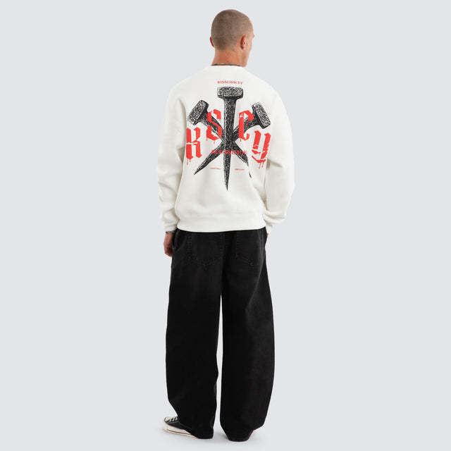 Model wears Rust Box Fit Sweater Natural White Jumpers White – image 5