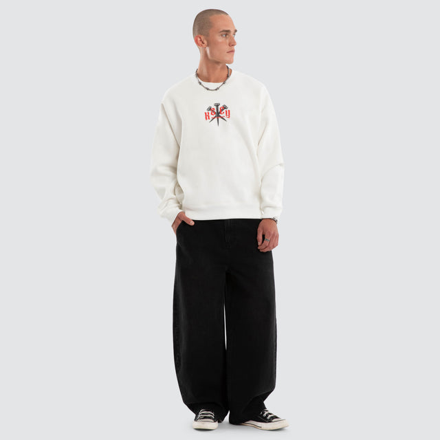 Model wears Rust Box Fit Sweater Natural White Jumpers White – image 2