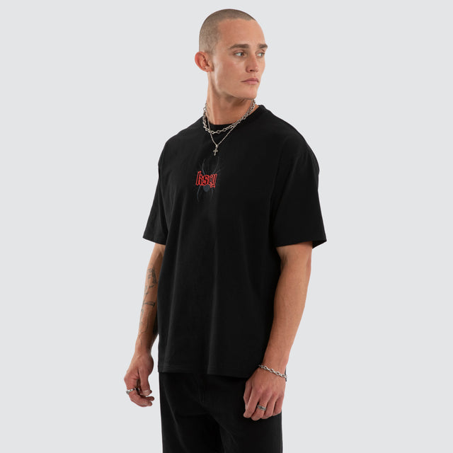 Model wears Intensity Box Fit Tee Jet Black T-Shirts Black – image 3
