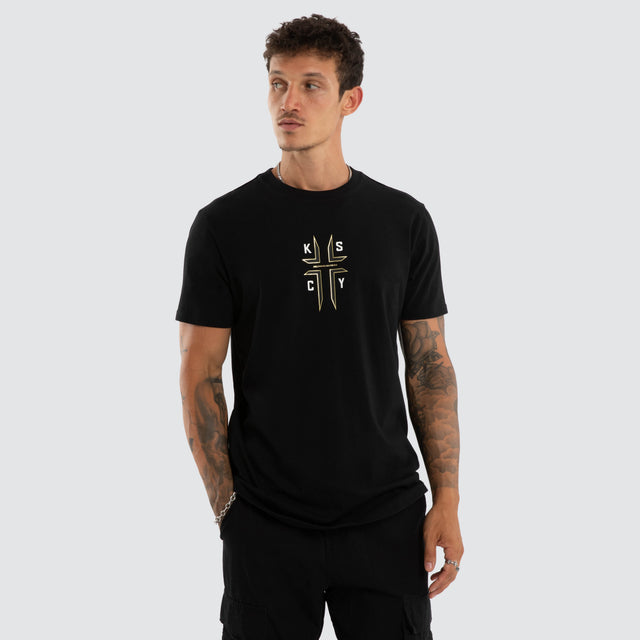 Model wears Ashes Dual Curved Tee Jet Black T-Shirts Black – image 3