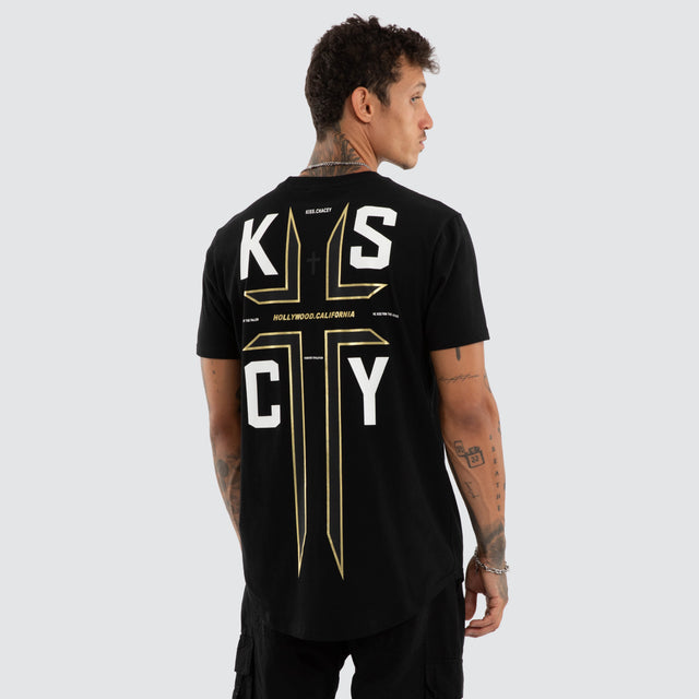 Model wears Ashes Dual Curved Tee Jet Black T-Shirts Black – image 1