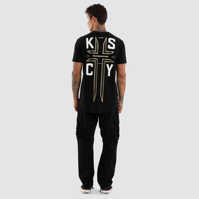 Model wears Ashes Dual Curved Tee Jet Black T-Shirts Black – image 5