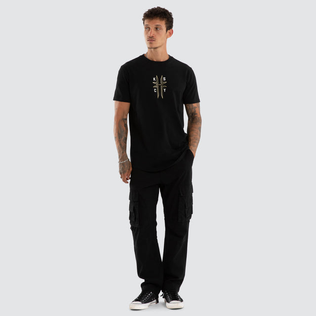 Model wears Ashes Dual Curved Tee Jet Black T-Shirts Black – image 2