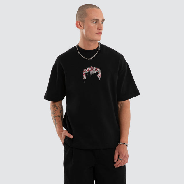 Model wears Glacial Loopback Street Tee Jet Black T-Shirts Black – image 3