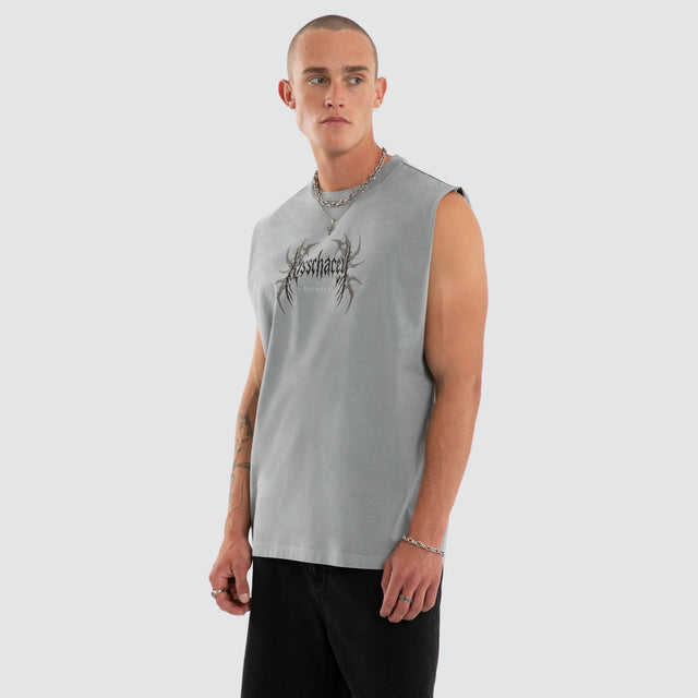 Model wears Hypnotic Relaxed Fit Muscle Ultimate Grey Muscle Tees Grey – image 2