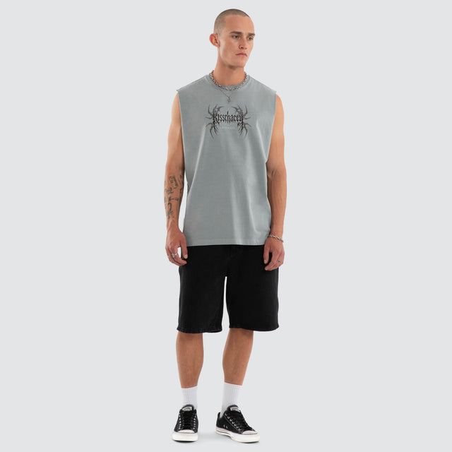 Model wears Hypnotic Relaxed Fit Muscle Ultimate Grey Muscle Tees Grey – image 4