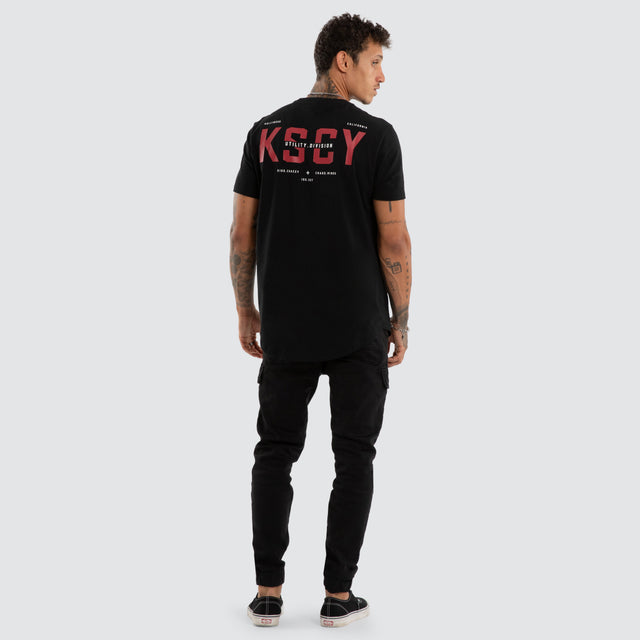 Model wears Void Dual Curved Tee Jet Black T-Shirts Black – image 5