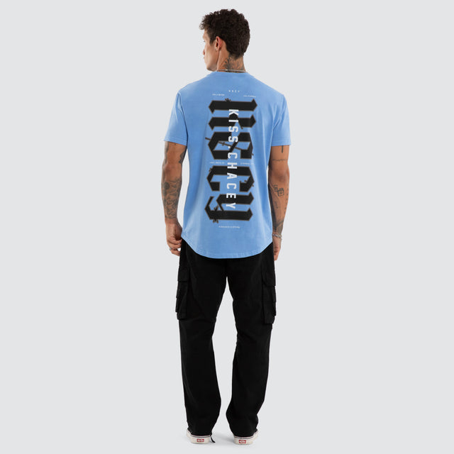 Model wears Severance Dual Curved Tee Pigment Corn Flower T-Shirts Blue – image 5