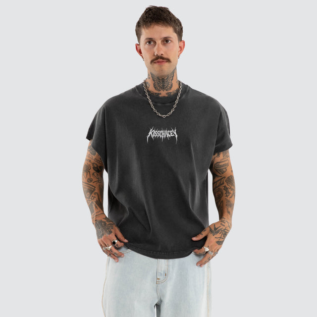 Model wears Norse Cut Off Muscle Mineral Snow Black Muscle Tees Black – image 1