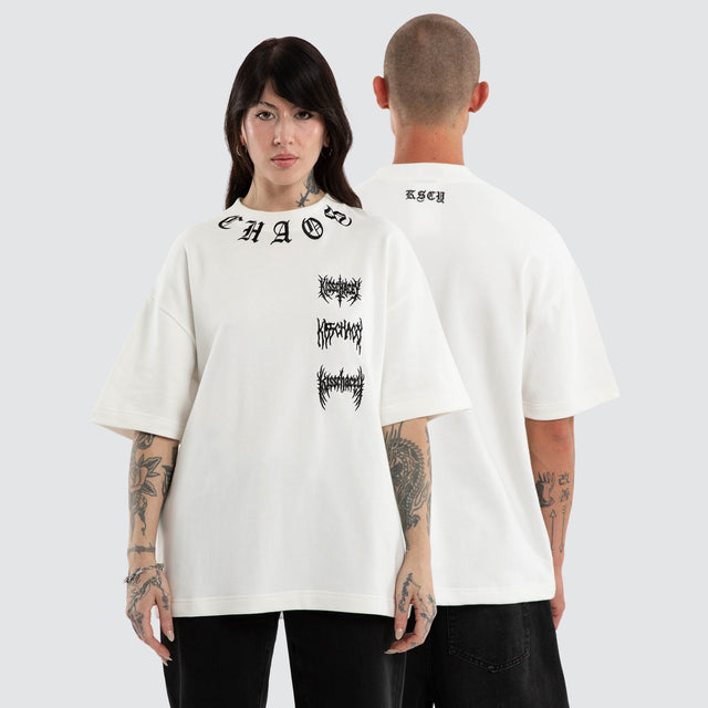 Model wears Cyber Loopback Street Tee Natural White T-Shirts White – image 1