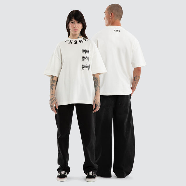 Model wears Cyber Loopback Street Tee Natural White T-Shirts White – image 2