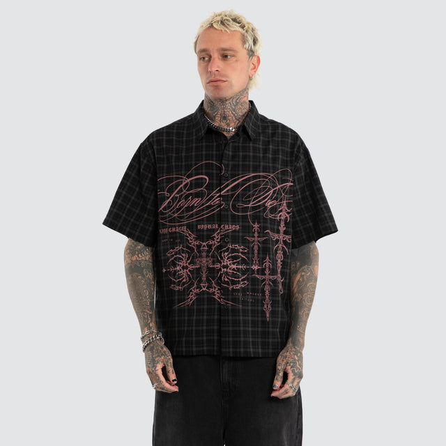 Luke Walker Phantom Button Up Short Sleeve Shirt Black Check