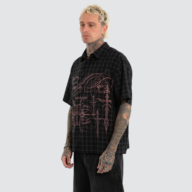 Luke Walker Phantom Button Up Short Sleeve Shirt Black Check