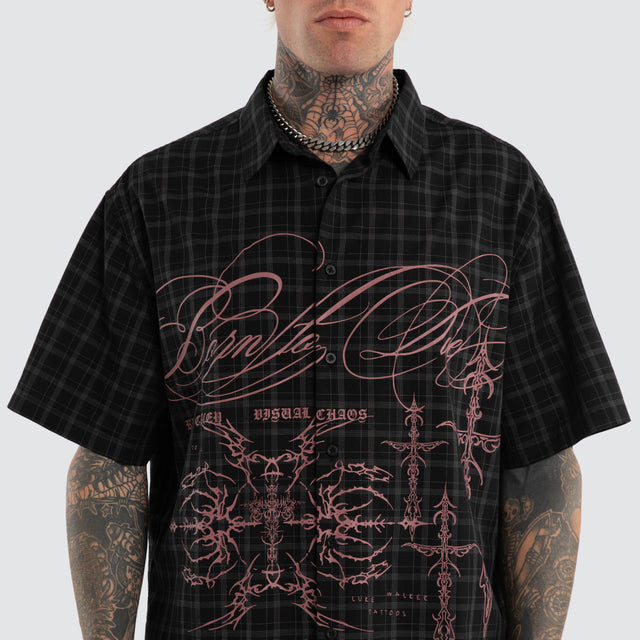 Luke Walker Phantom Button Up Short Sleeve Shirt Black Check