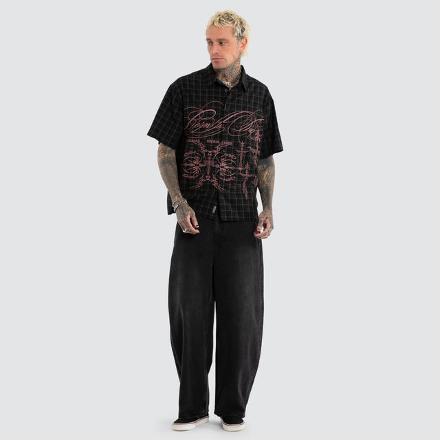 Luke Walker Phantom Button Up Short Sleeve Shirt Black Check