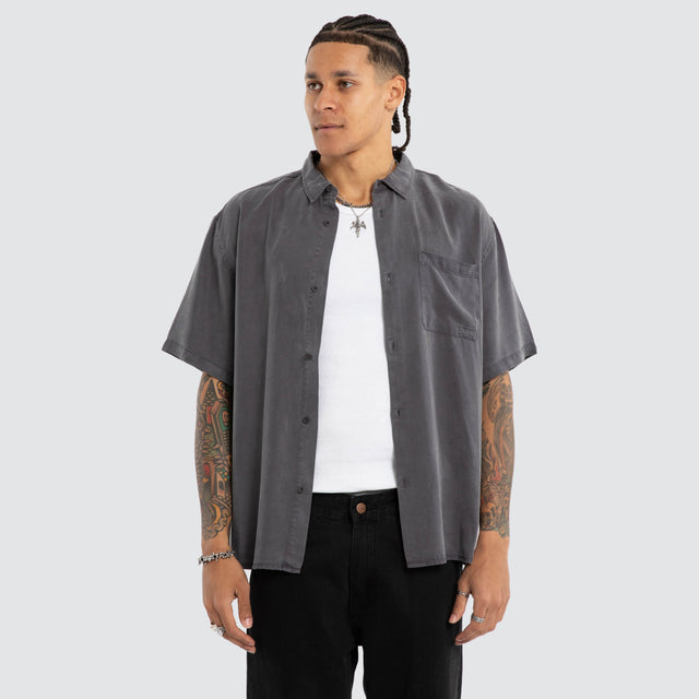 Acid Charcoal Short Sleeve Shirt Charcoal