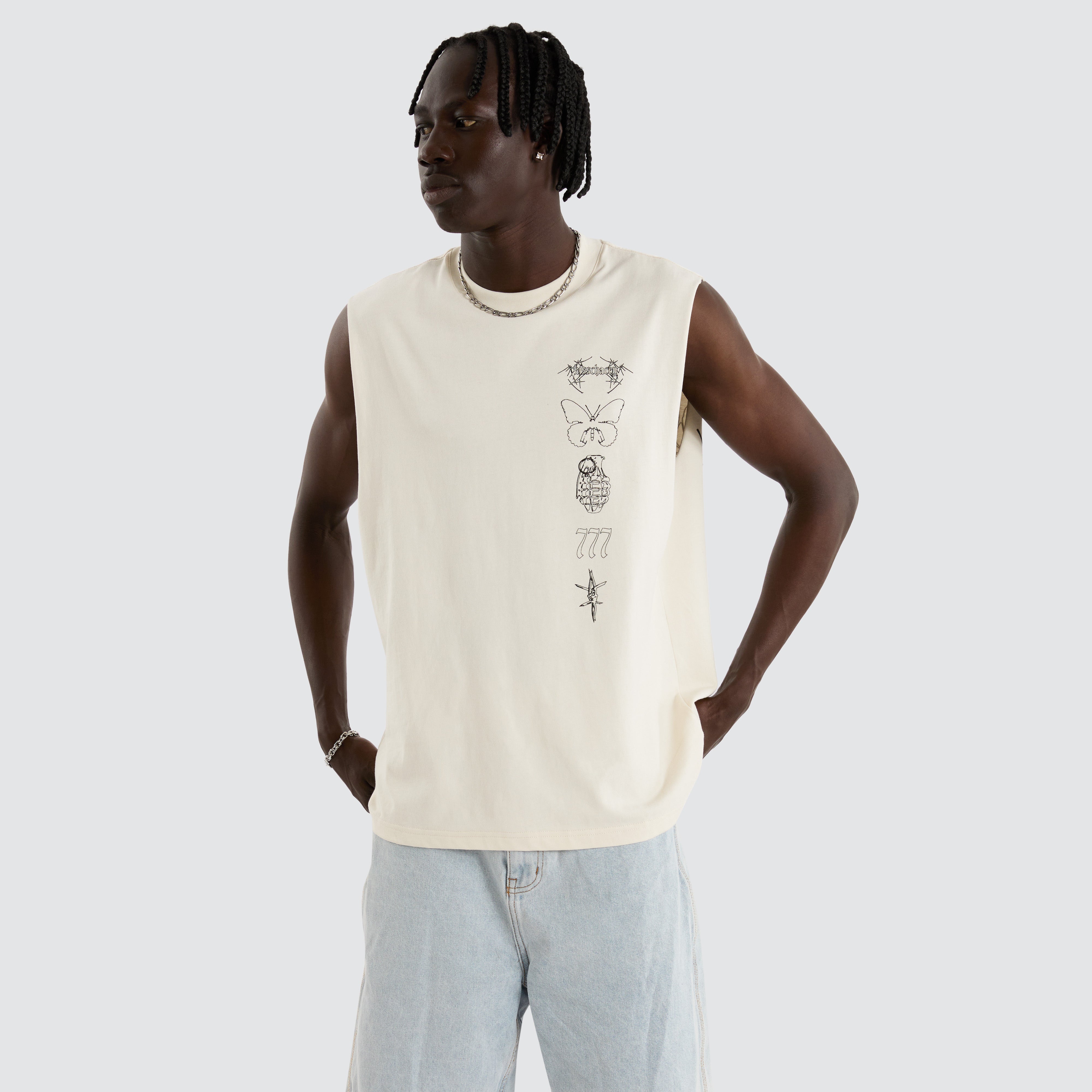 KSCY Redback Street Muscle Tank in Off White Tofu | Neverland Store