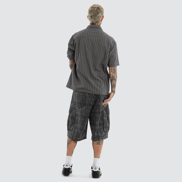 Devotion Button Up Short Sleeve Shirt Black Check