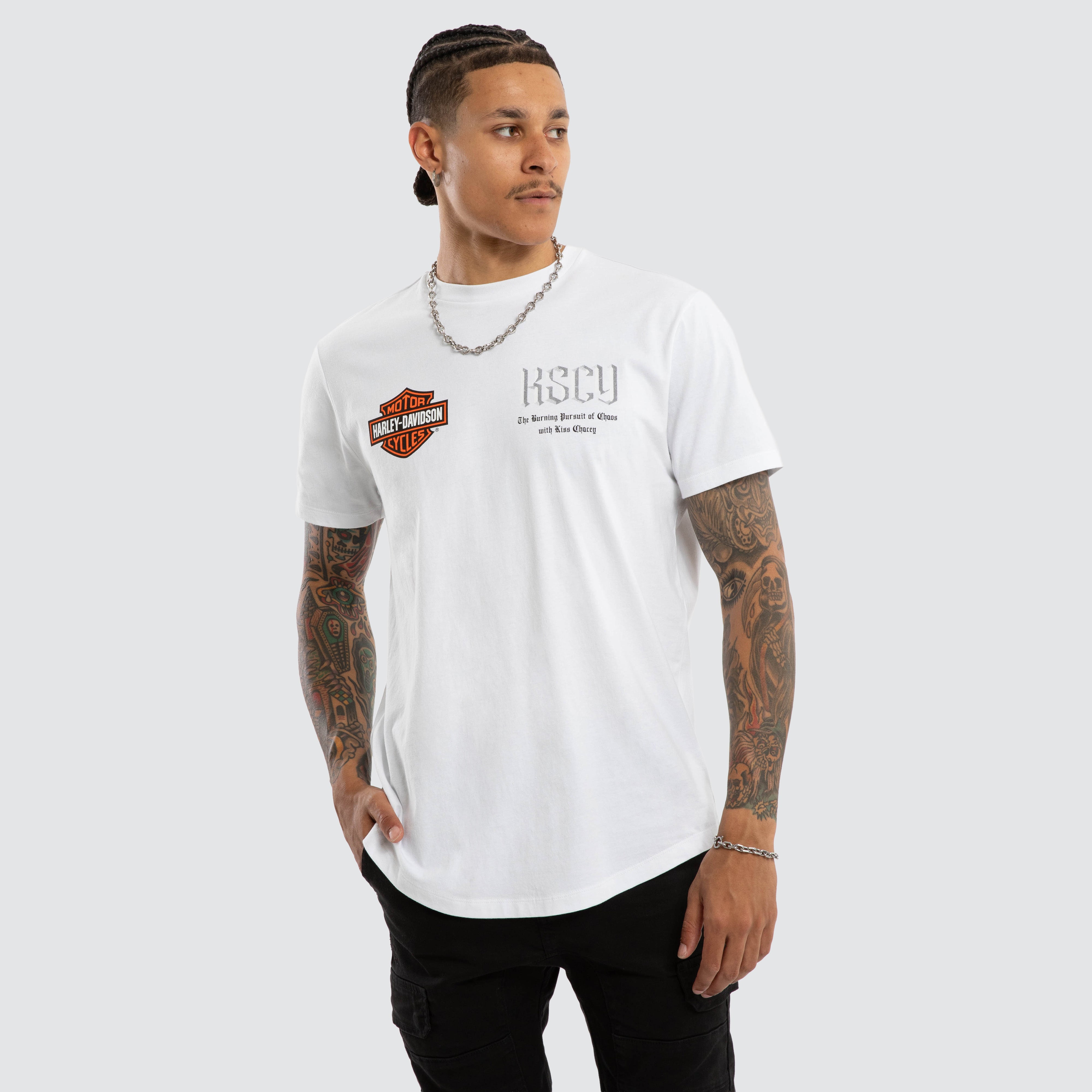 Harley-Davidson x KSCY Suspension Dual Curved Tee in White