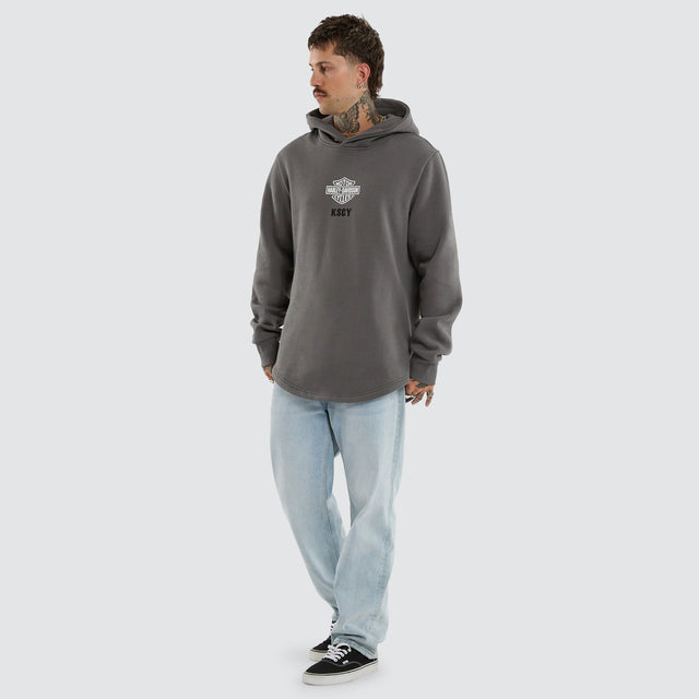Model wears Hog Dual Curved Hoodie Charcoal Hoodies Grey – image 6